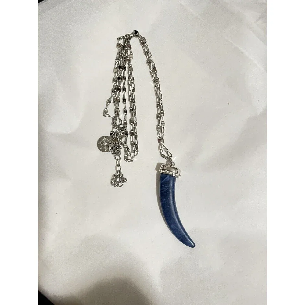 White House Black Market Horn Pendant Corno Cornicello Swirled Blue Necklace 36” - Picture 5 of 6